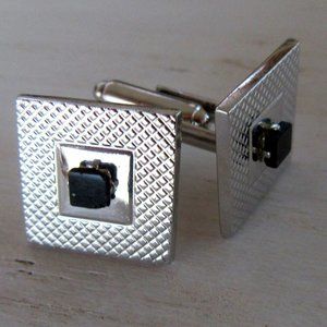 Vintage mid century silver tone & onyx cufflinks
